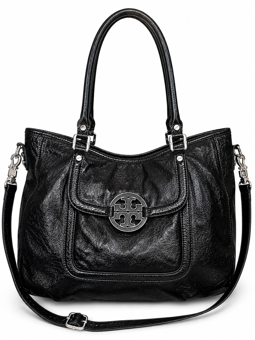Authentic Tory Burch Amanda Crinkle Leather Satchel w/ Dust Bag Crossbody